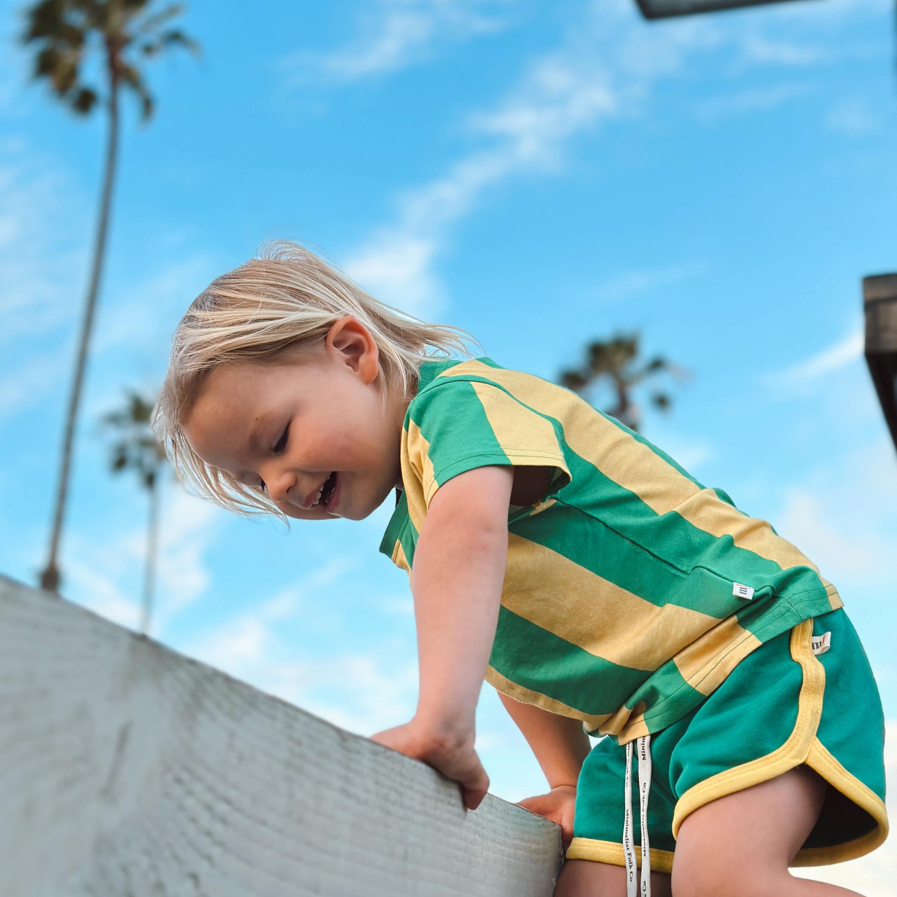 TRACK SHORTS | GREEN + YELLOW | KIDS