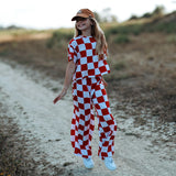 LUNA SET | 2 PIECES OUTFIT | CHECKER RED + WHITE | GIRLS