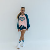 TRACK SHORTS in DEEP TEAL + PINK TRIM | KIDS