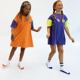MIA DRESS | CANTALOUPE + PURPLE  | Girls T-shirt Dress