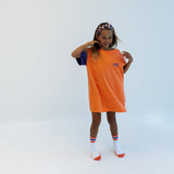 MIA DRESS | CANTALOUPE + PURPLE  | Girls T-shirt Dress