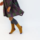 PURPLE + GREEN CHECKERED | knee high socks