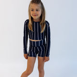 MA-ME-MI | LONG SLEEVE CROP TOP | STRIPED NAVY