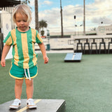 TRACK SHORTS | GREEN + YELLOW | KIDS