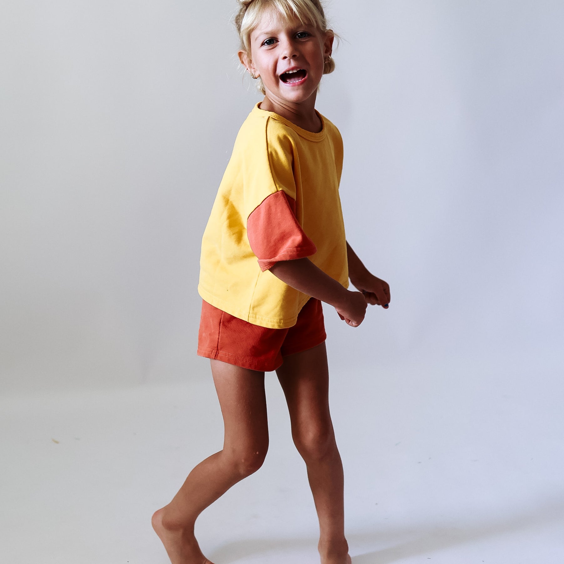**IMPERFECT** 2 PIECES SUMMER SET | COLORBLOCK YELLOW + RUST | GIRLS