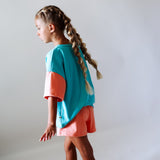 2 PIECES SUMMER SET | COLORBLOCK TEAL + PEACH | GIRLS
