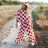LUNA SET | 2 PIECES OUTFIT | CHECKER RED + WHITE | GIRLS