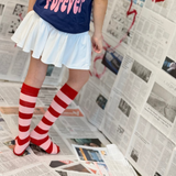 RED + PINK STRIPES | knee high socks