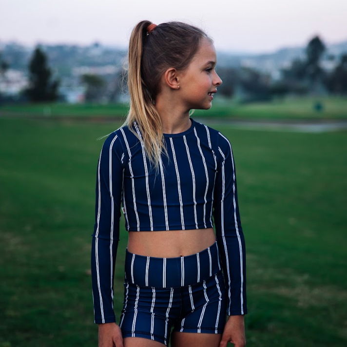 MA-ME-MI | LONG SLEEVE CROP TOP | STRIPED NAVY