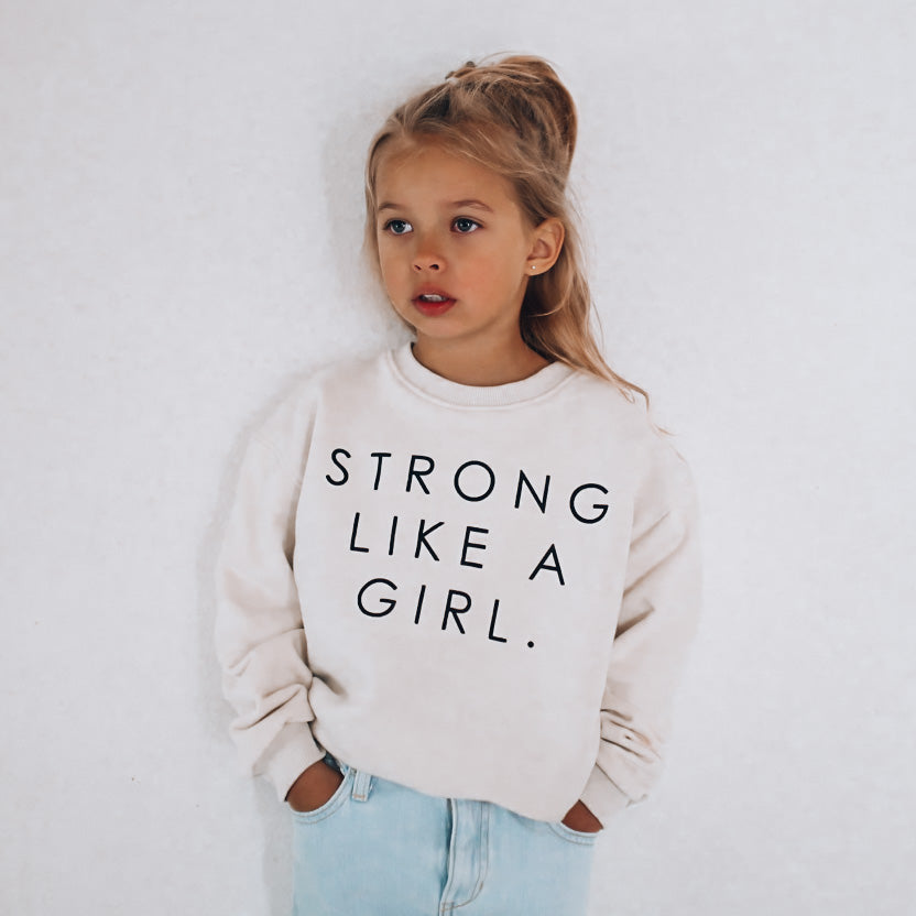 STRONG LIKE A GIRL pullover | in black |oversized drop shoulder | KIDS