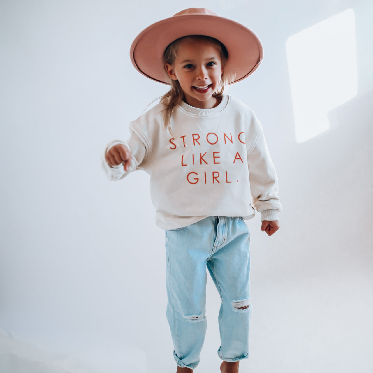 STRONG LIKE A GIRL pullover | in peach |oversized drop shoulder | KIDS
